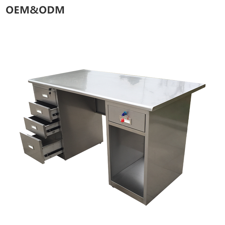 Tabela de trabalho operacional de aço inoxidável comercial com 5 gavetas, mesa de trabalho de aço inoxidável antibacteriano para laboratório e oficina