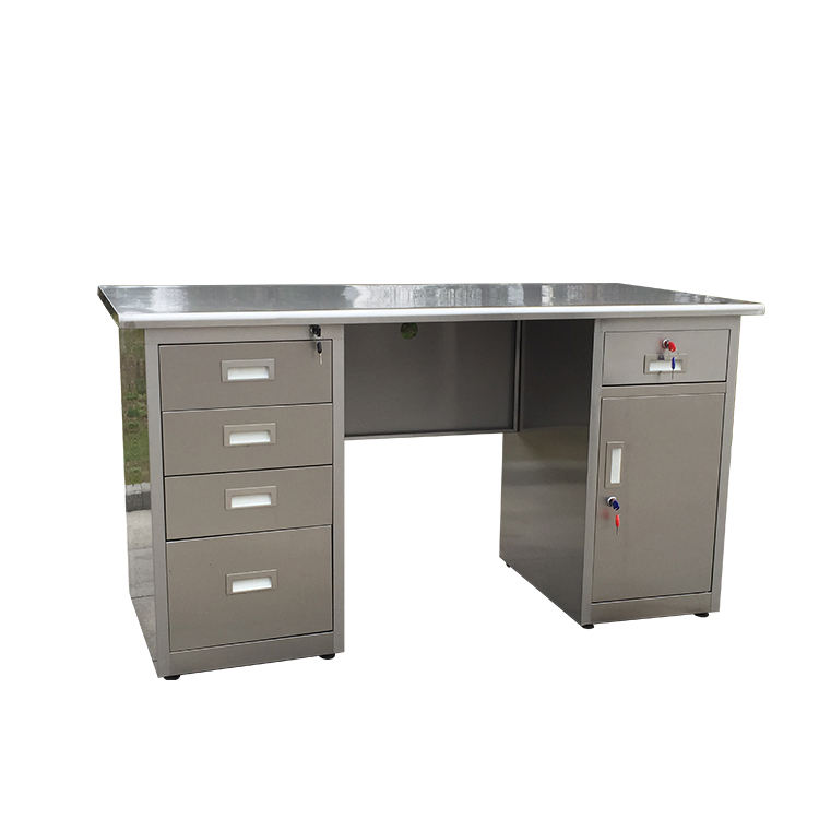 Tabela de trabalho operacional de aço inoxidável comercial com 5 gavetas, mesa de trabalho de aço inoxidável antibacteriano para laboratório e oficina