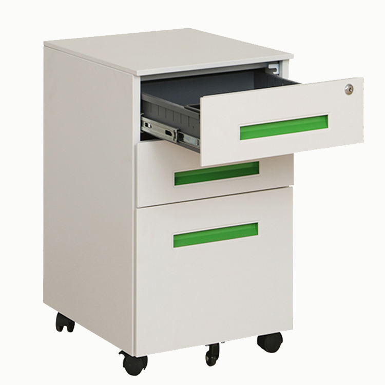 Gabinete de pedestal móvel de armazenamento de metal à prova de fogo de 3 gavetas vertical com e rodas com rodas e rodas