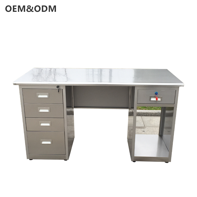 Tabela de trabalho operacional de aço inoxidável comercial com 5 gavetas, mesa de trabalho de aço inoxidável antibacteriano para laboratório e oficina