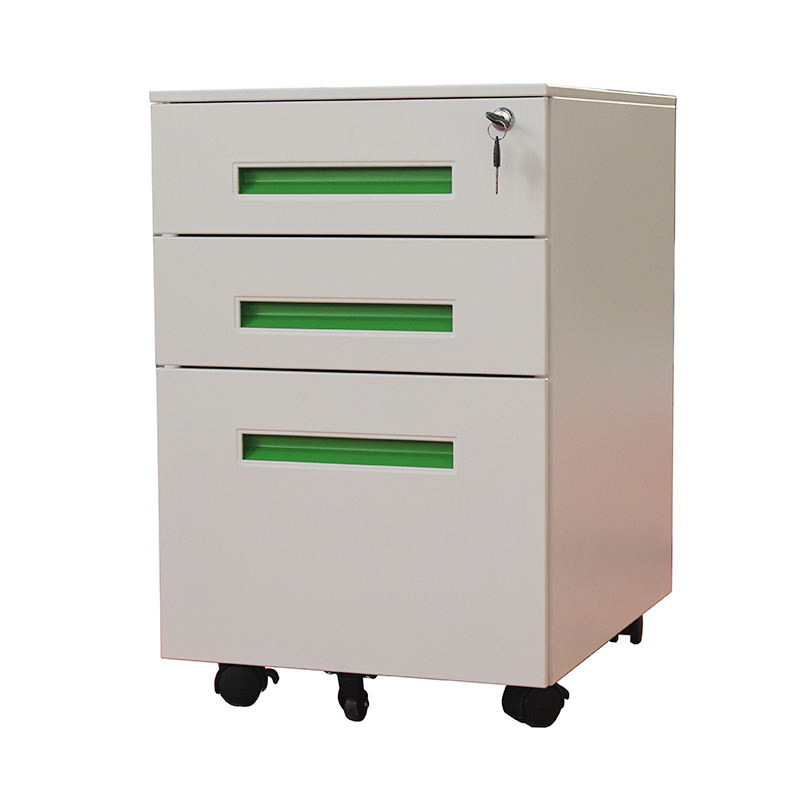 Gabinete de pedestal móvel de armazenamento de metal à prova de fogo de 3 gavetas vertical com e rodas com rodas e rodas