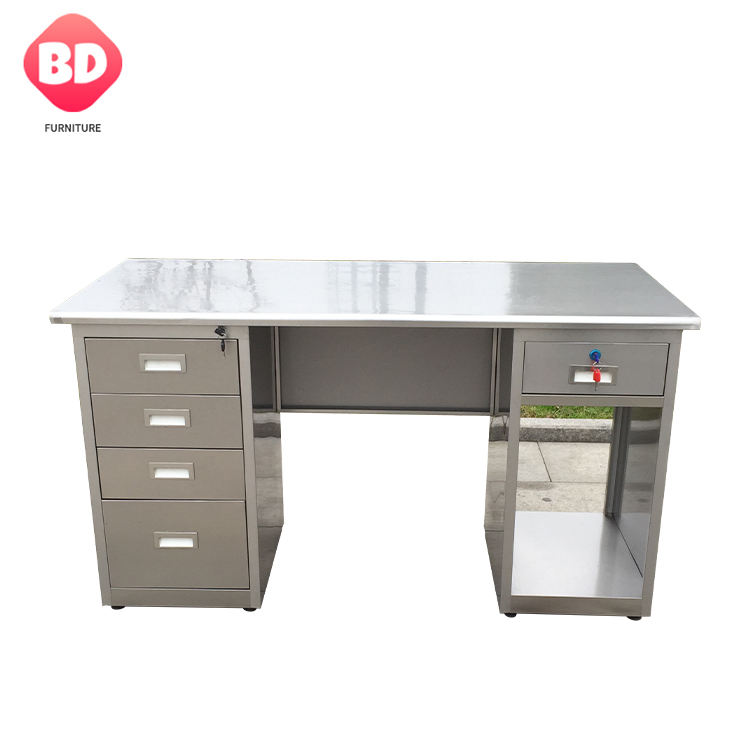 Tabela de trabalho operacional de aço inoxidável comercial com 5 gavetas, mesa de trabalho de aço inoxidável antibacteriano para laboratório e oficina