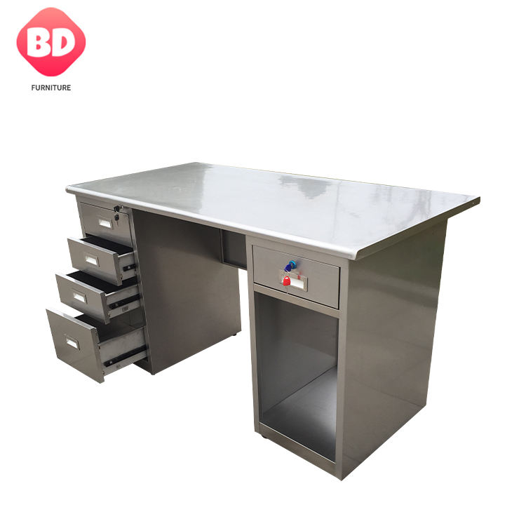 Tabela de trabalho operacional de aço inoxidável comercial com 5 gavetas, mesa de trabalho de aço inoxidável antibacteriano para laboratório e oficina