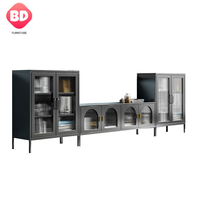 Armário de TV de ferro moderno armário de armazenamento de vidro simples de vidro de luxo TV Stand não formaldeído, armário de metal